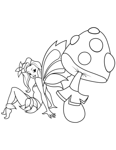 Fairy Sits Near Fly Agaric Coloring Page